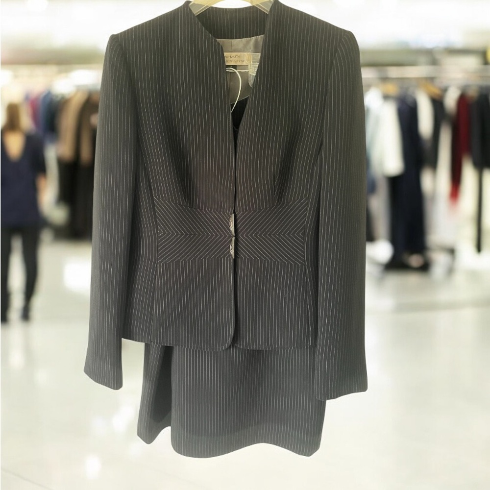 Tahari Black Pinstripe Tailored Blazer